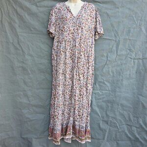 J. Jill Desert Floral Size M Button Front Dress Maxi Blush Pink Short Sleeve